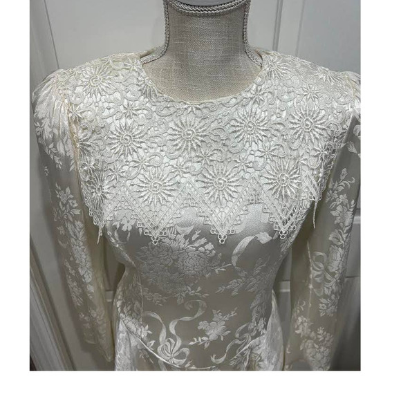 80s Jessica McClintock Brocade Bridal Dress - Picture 6 of 7